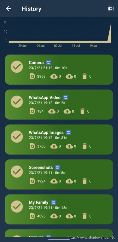 Multiple folder pairs that have completed the sync successfully.