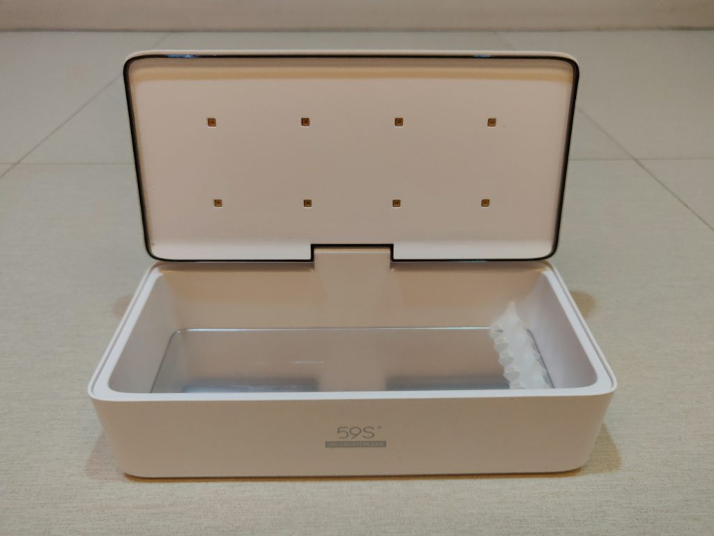 Beneath the lid are eight (8) 260-280nm LEDs.