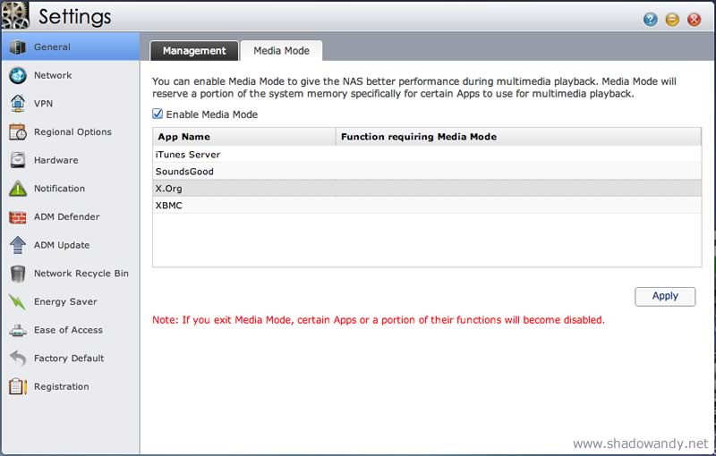 Media Mode gives the NAS better performance using multimedia playback