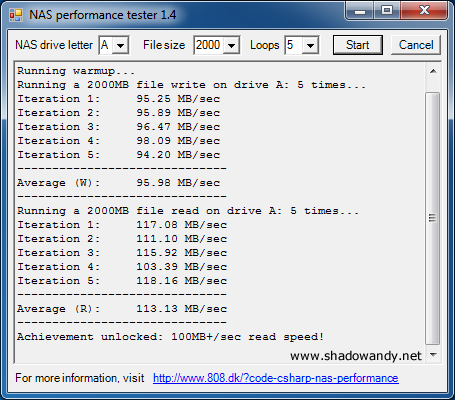 ASUSTOR AS-606T - An average of 95.98 MB/s write and 113.13 MB/s read on RAID 6