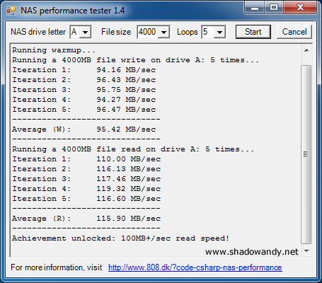ASUSTOR AS-606T - An average of 95.42 MB/s write and 115.90 MB/s read on RAID 6