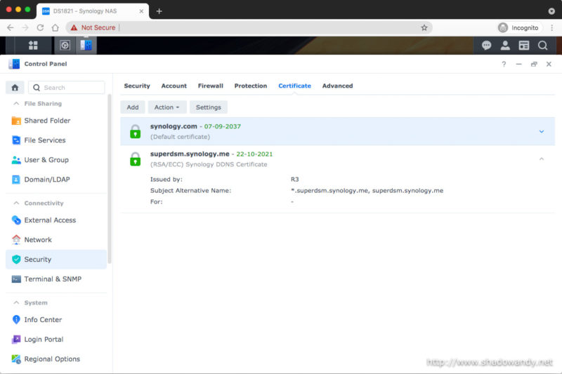 The additional certificate loaded.