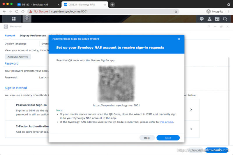 Linking the Synology NAS with the Secure SignIn mobile app.