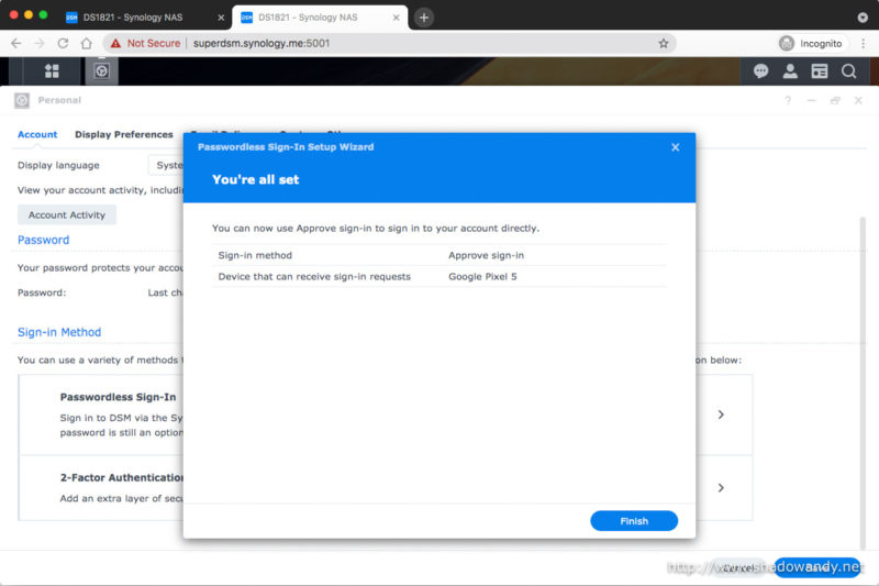 Summary page of the configuration.