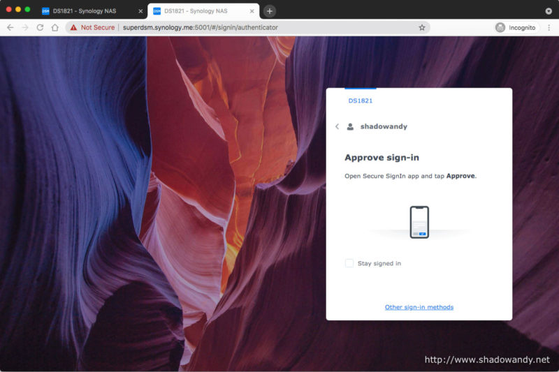 The next step is approving this login via the Secure SignIn app on your mobile phone.