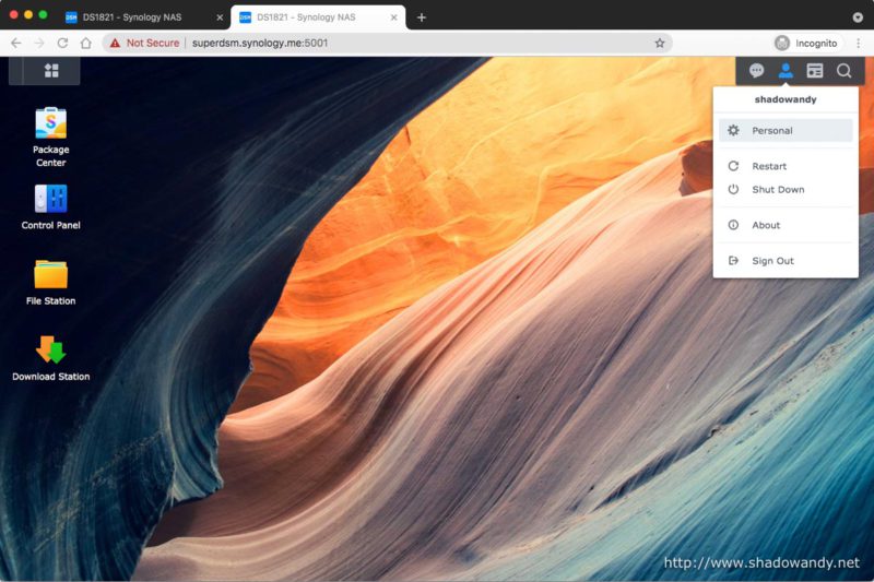 Navigate to your Personal account settings from the DSM desktop.