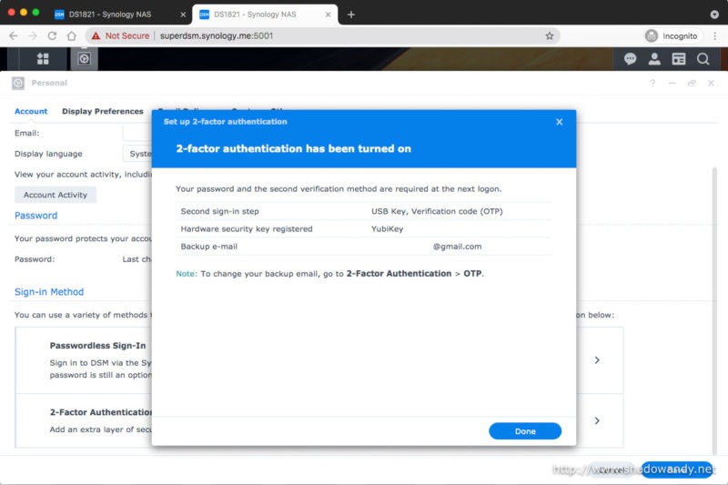 Summary page of configured MFA for my user account.