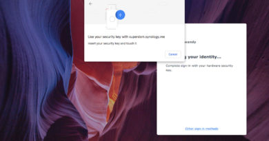 Inserting the security key to my computer and authenticating with DSM.
