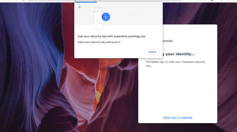 Inserting the security key to my computer and authenticating with DSM.