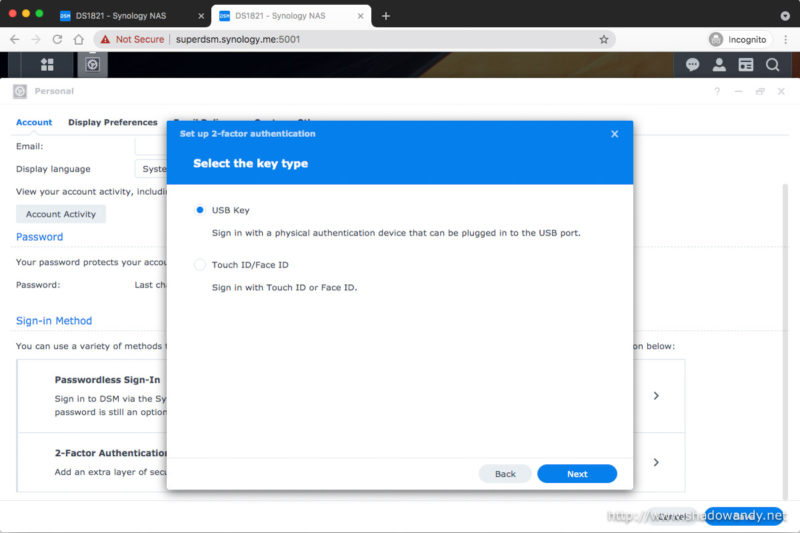 I will be choosing USB Key as I am using the YubiKey.