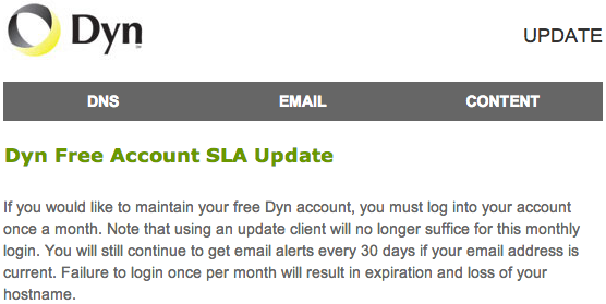 DynDNS Monthly Login - Dyn Free Account SLA Update DynDNS Monthly Login - Dyn Free Account SLA Update