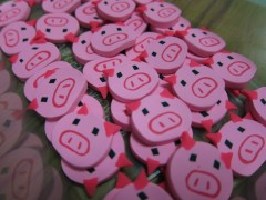 Piggies made with Sculpey III clay through caning technique