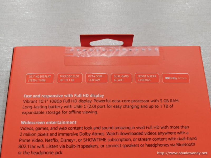 The technical specifications of the Fire HD 10 (2021) tablet.