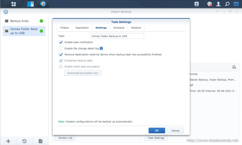 Removing destination device when the backup task successfully finished.