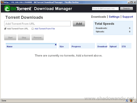 rnd2000bt_01 ReadyNAS - Bittorrent main page