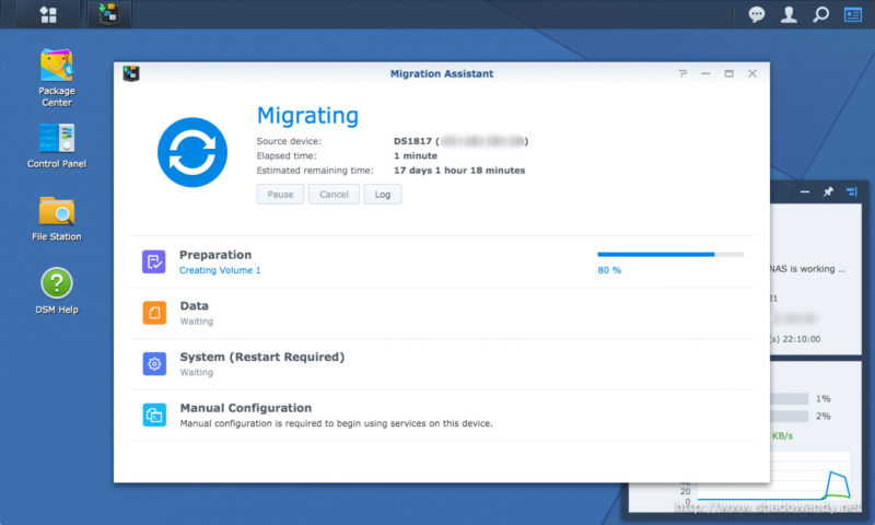 Wiping and creating the volume on destination NAS (DS1821+).