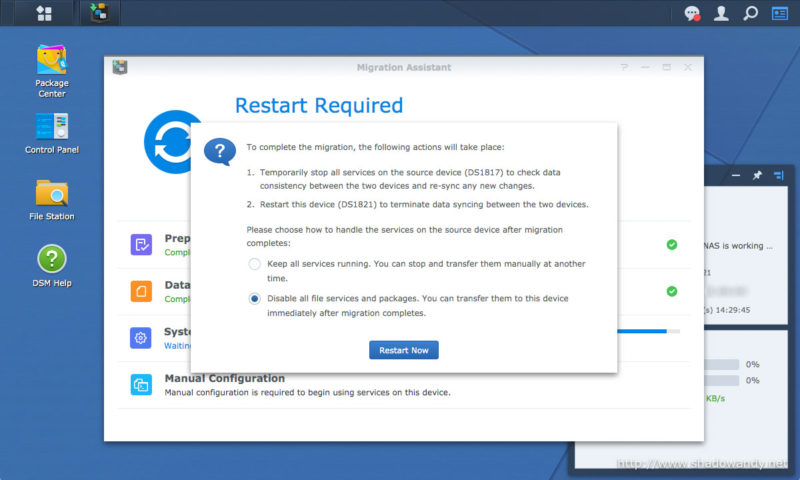 After the data migration, you can choose to transfer the services to the destination NAS (DS1821+).