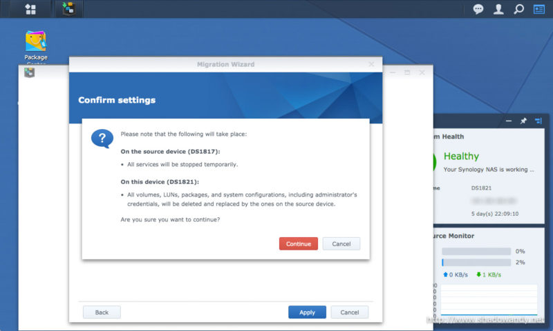 The services on source NAS is temporarily stopped to snapshot their settings. They are subsequently started automatically and continue to run during migration.