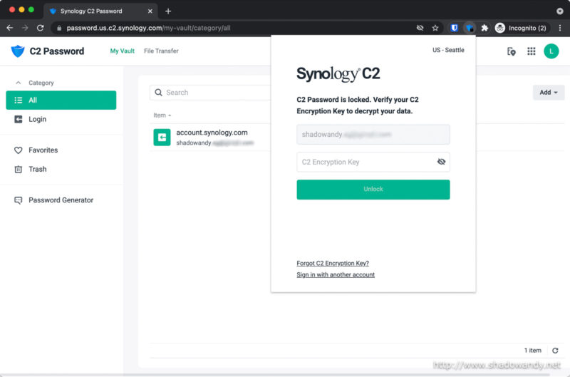 It will prompt you for the C2 Encryption Key. Remember the zero-knowledge encryption?