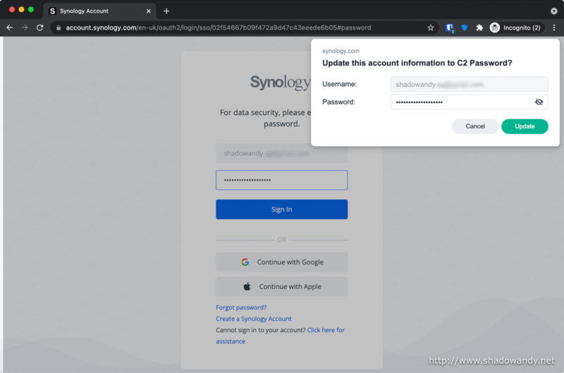 If the password is wrong, I can also key in the correct password and update the vault item in C2 Password.