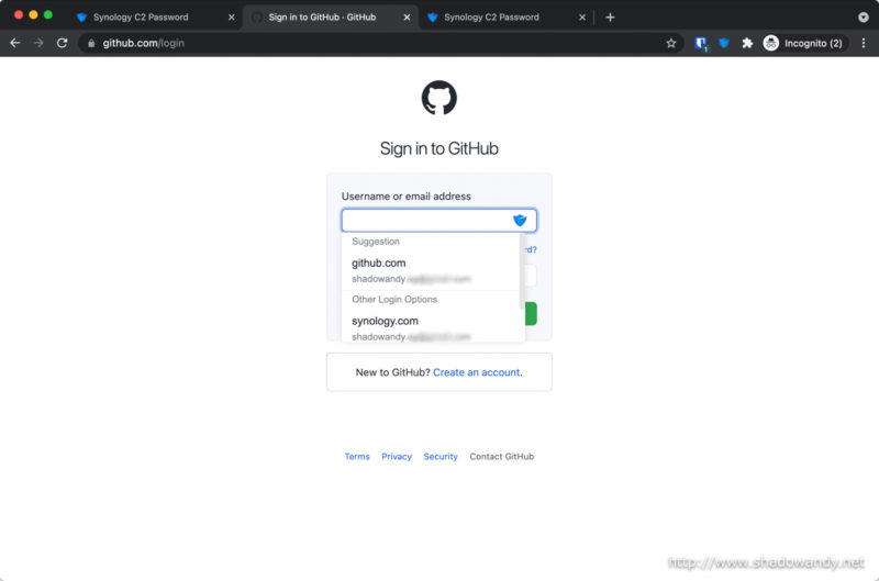 Automatic credentials filling using the C2 Password browser extension for Chrome.