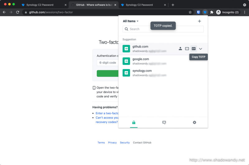 Copying the TOTP. This is great as I need not visually copy and paste from my software authentication on mobile phone.