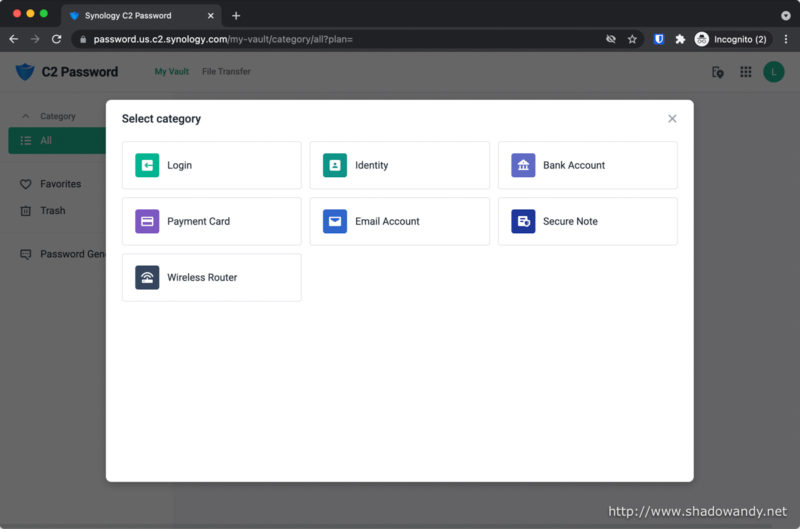 The different type of vault items that you can create. For now, I am only interested in Login item.