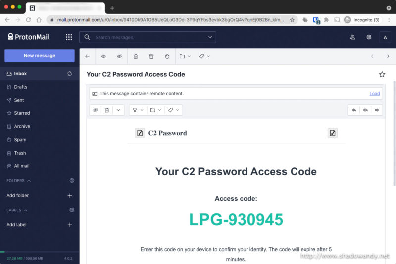 The OTP arrived at the recipient's mailbox.