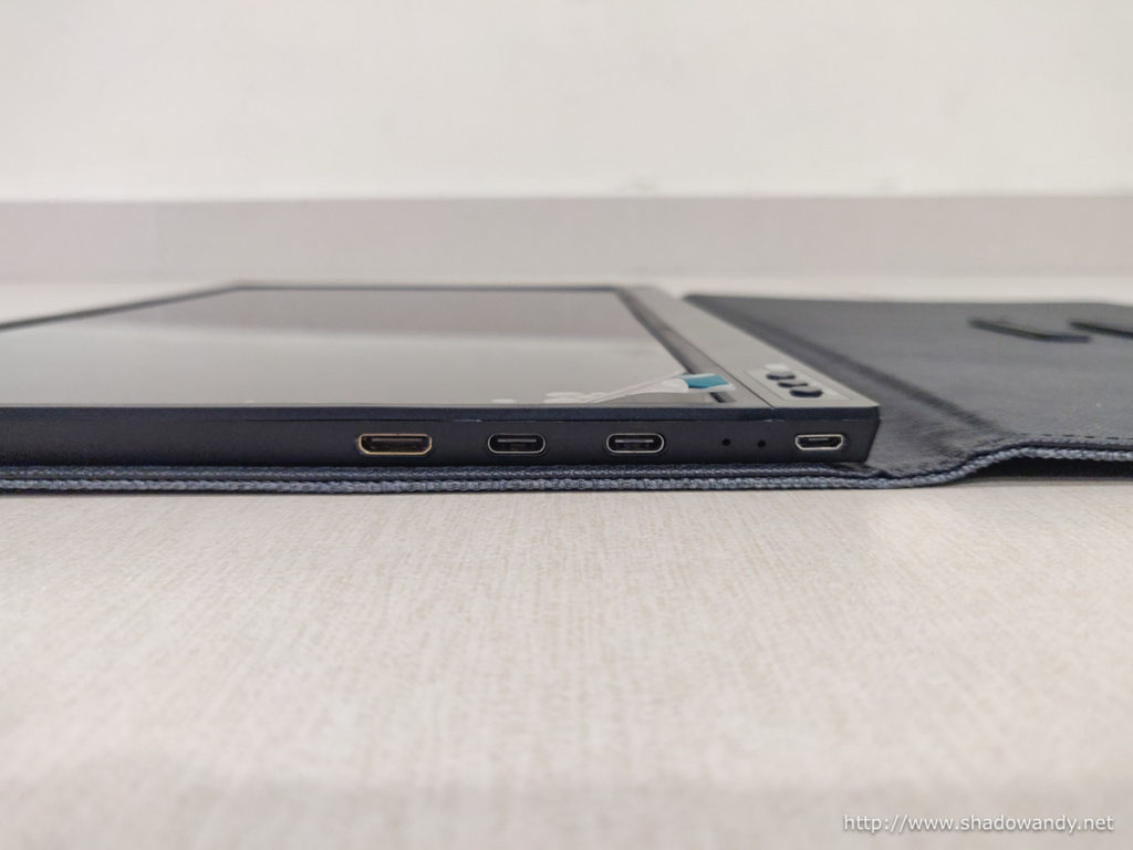 The mini-HDMI, USB-C video input, USB-C power input and microUSB input connectors.